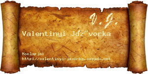 Valentinyi Jávorka névjegykártya